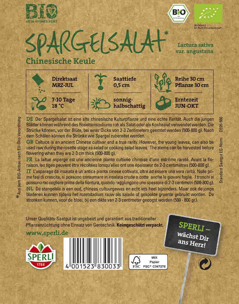 Aspargessalat frø - Økologiske Spargelsalat